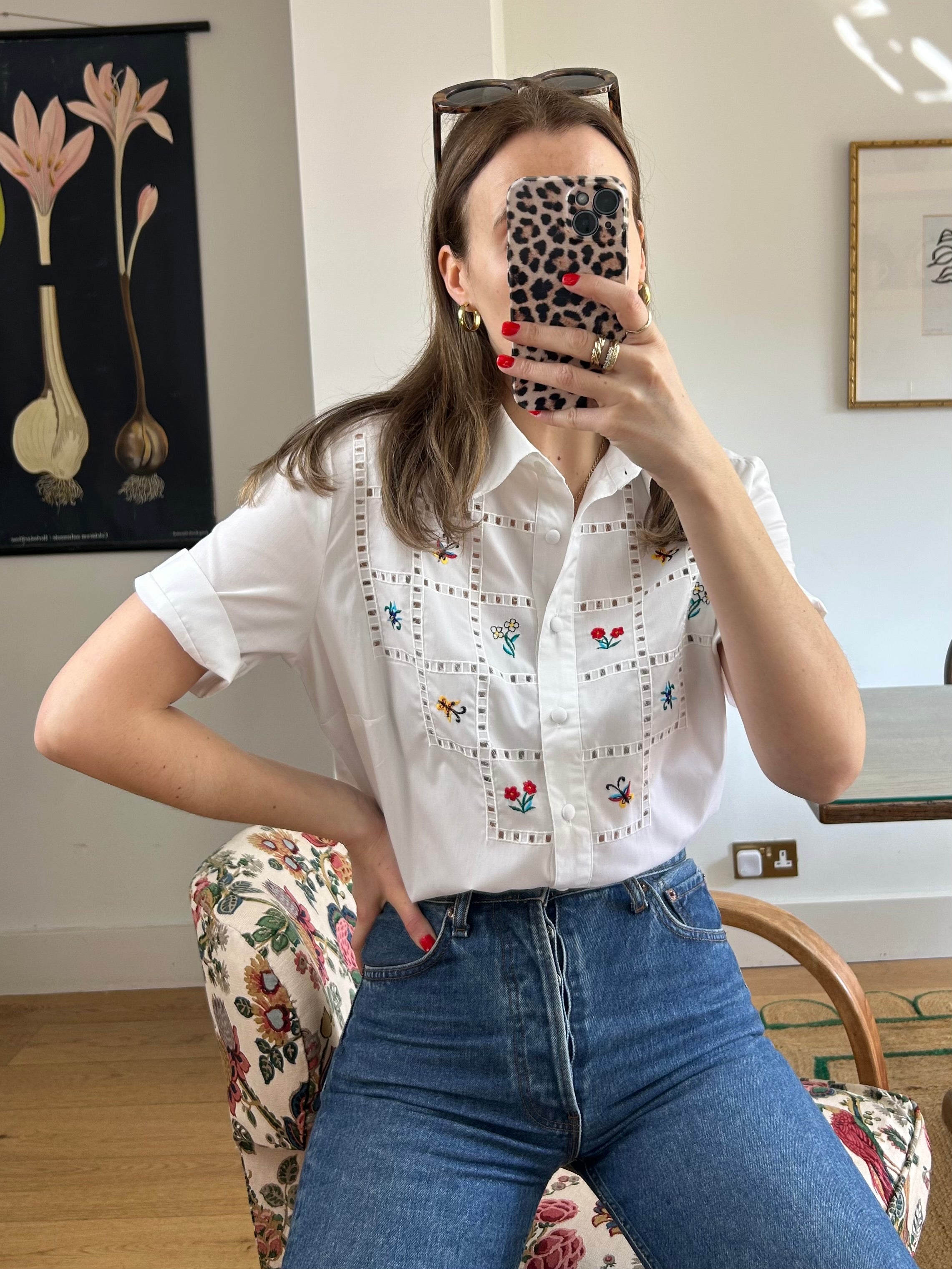 Claire Embroidery Shirt - White