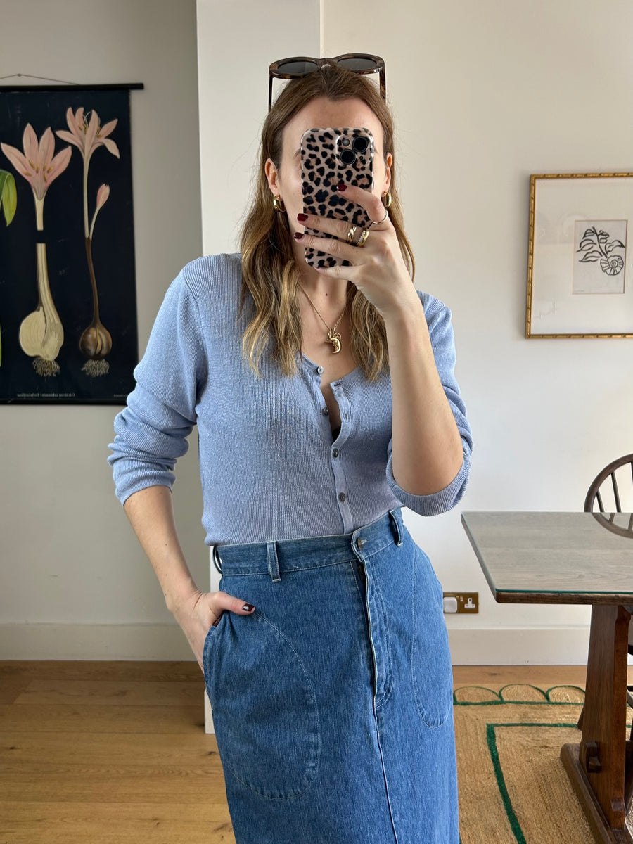 Baby Blue Linen Cardigan - S
