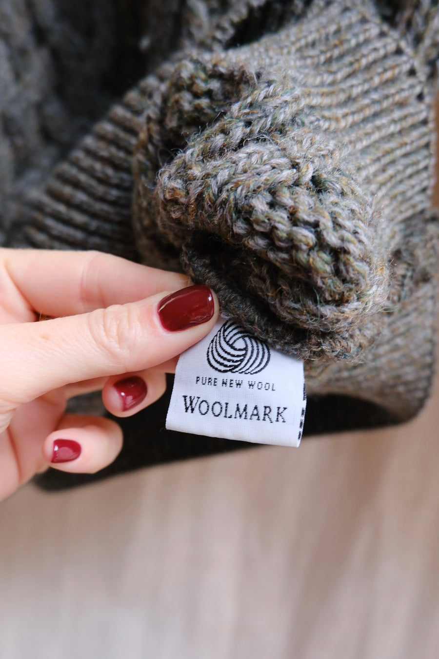 Dark Green Wool Cable Knit Jumper - L
