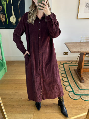 Maroon Cord Shirt Dress - UK 14