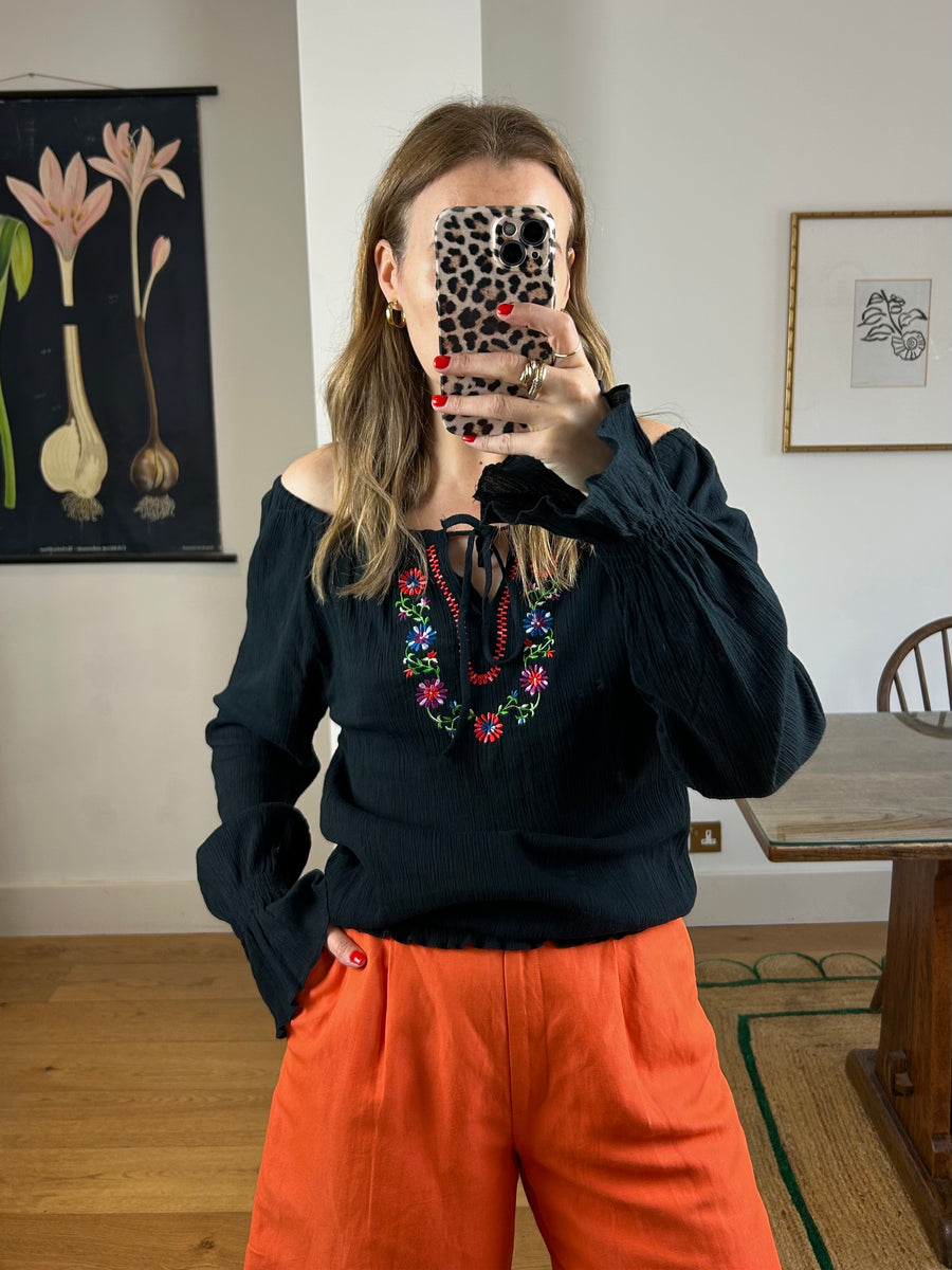 Black Embroidered Top - S/M