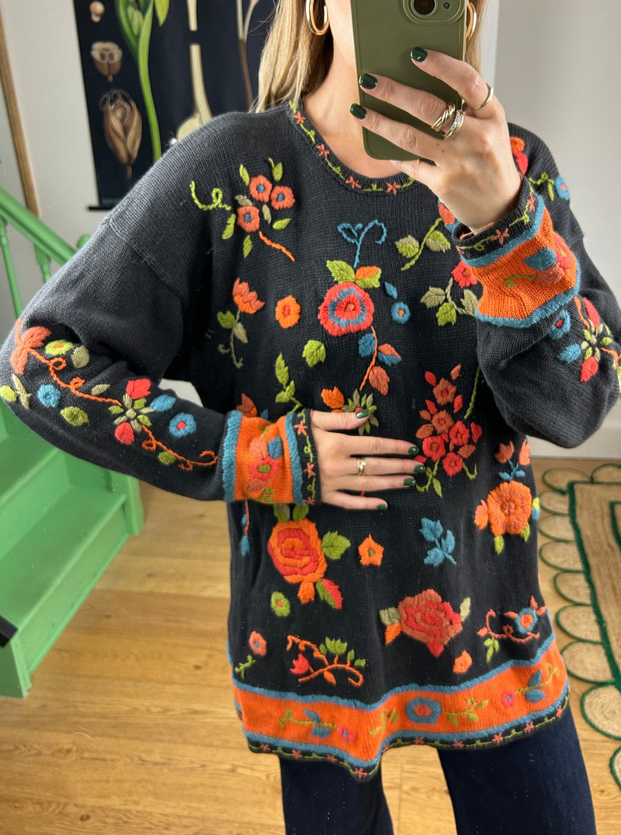 Embroidered Floral Jumper - M