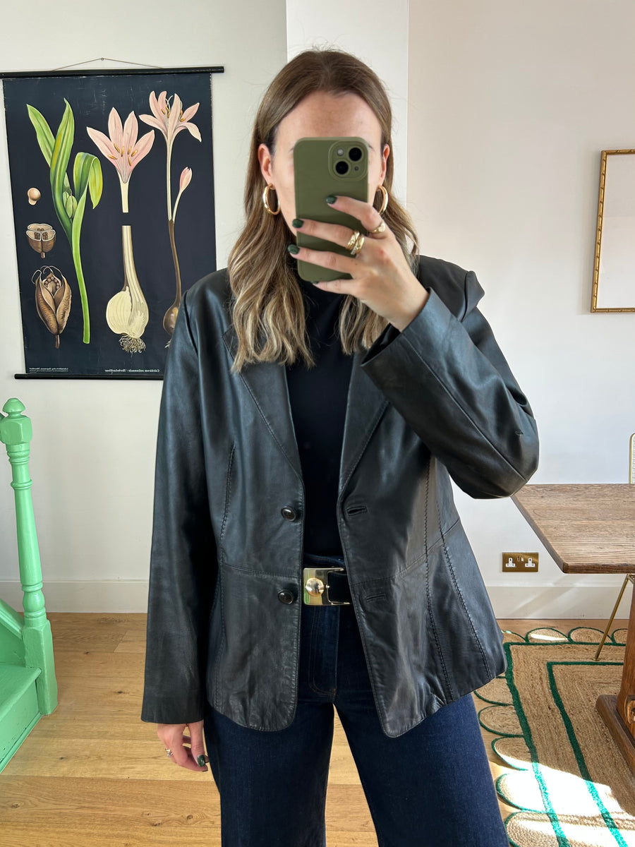 Black Leather Blazer - M