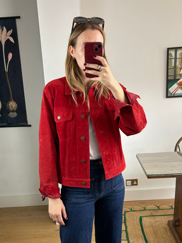 Red Suede Boxy Jacket - S