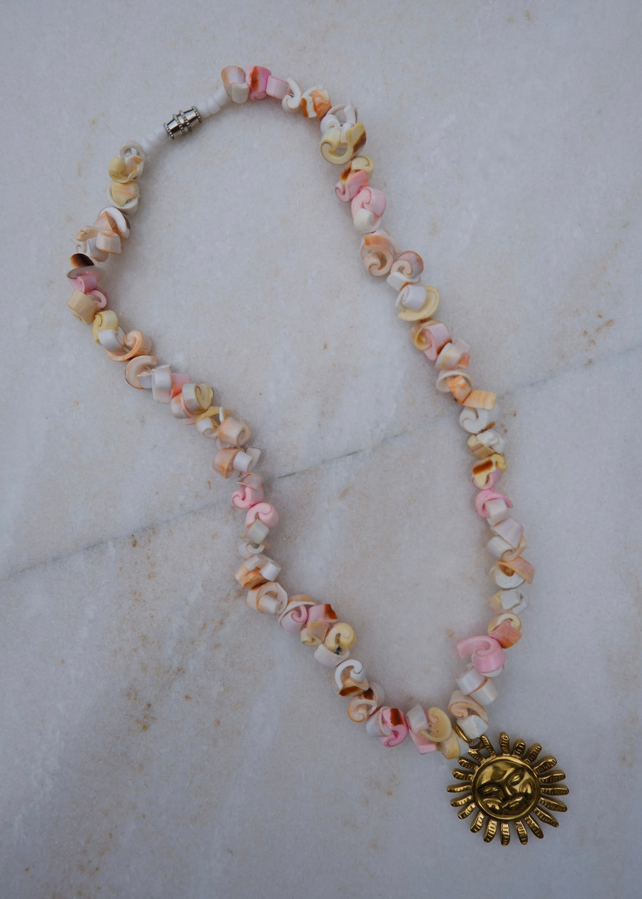 Pastel Shell Sun Pendant Necklace