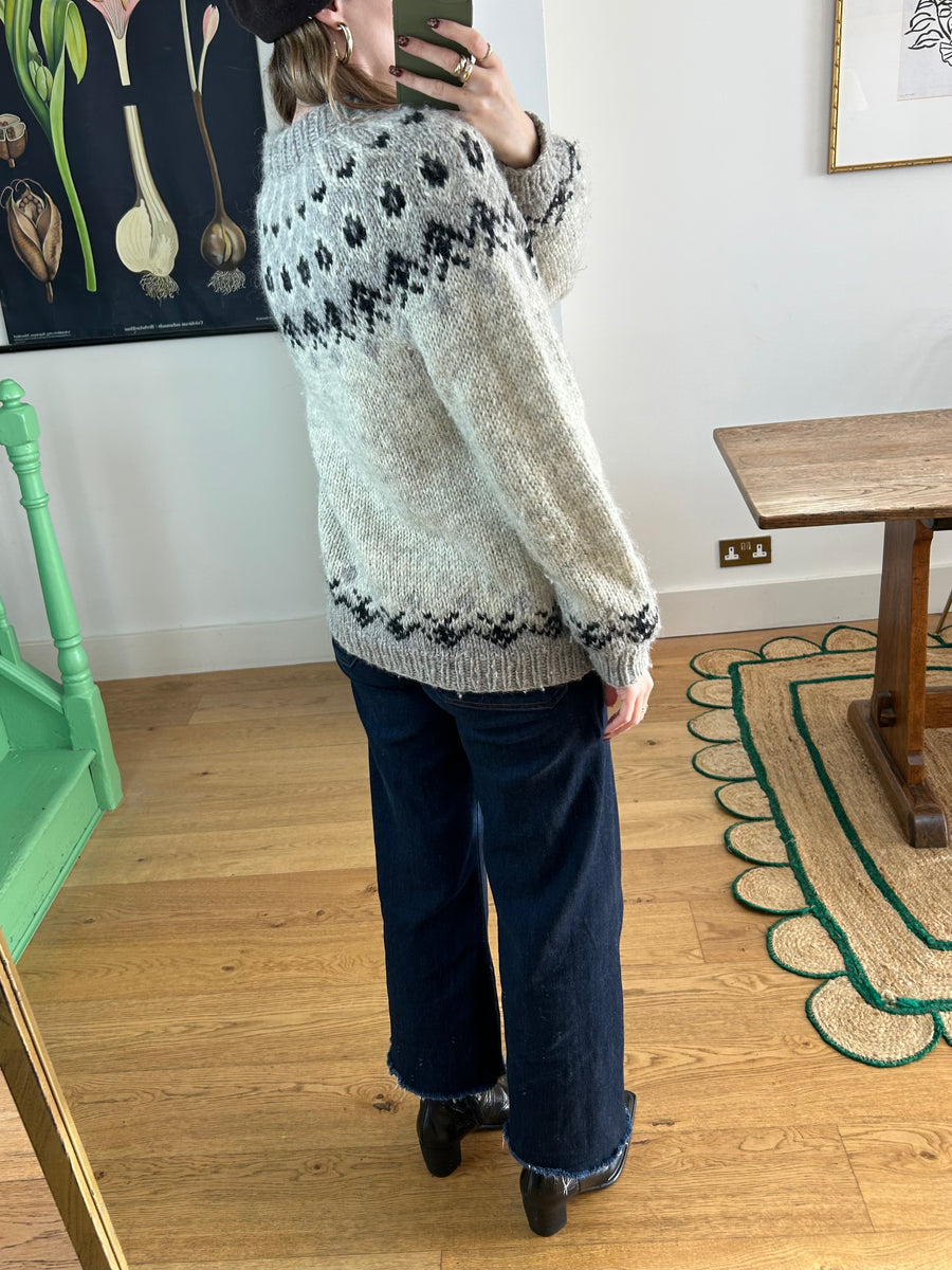 Grey Wool Fair Isle Jumper - M