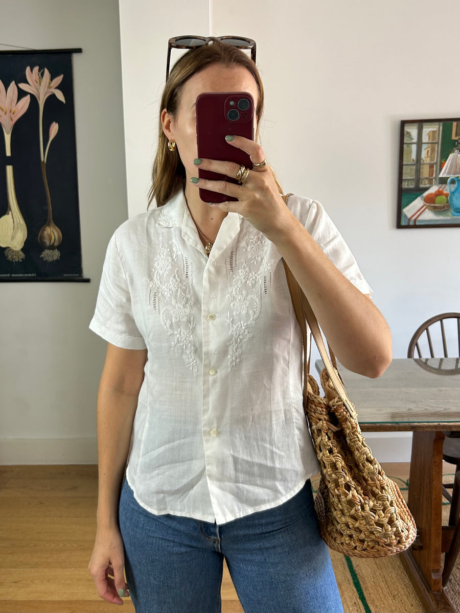 Embroidered Linen Blouse - M