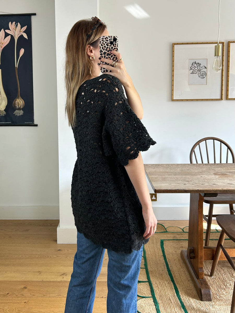 Black Crochet Jumper - M