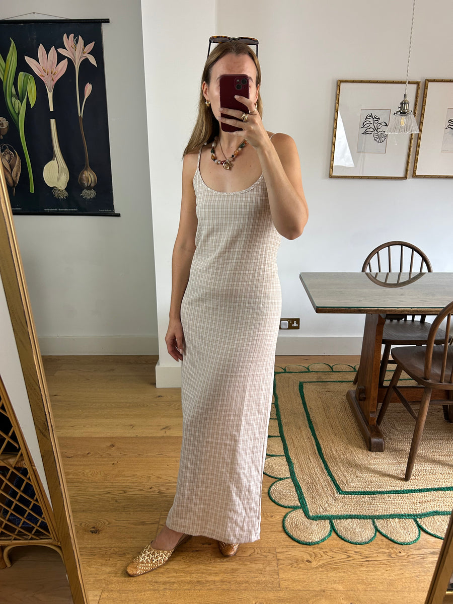 Beige Check Maxi Dress - UK 14