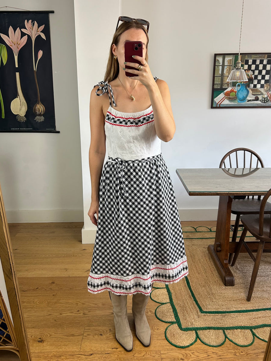 Broderie Anglaise Gingham Dress - UK 10