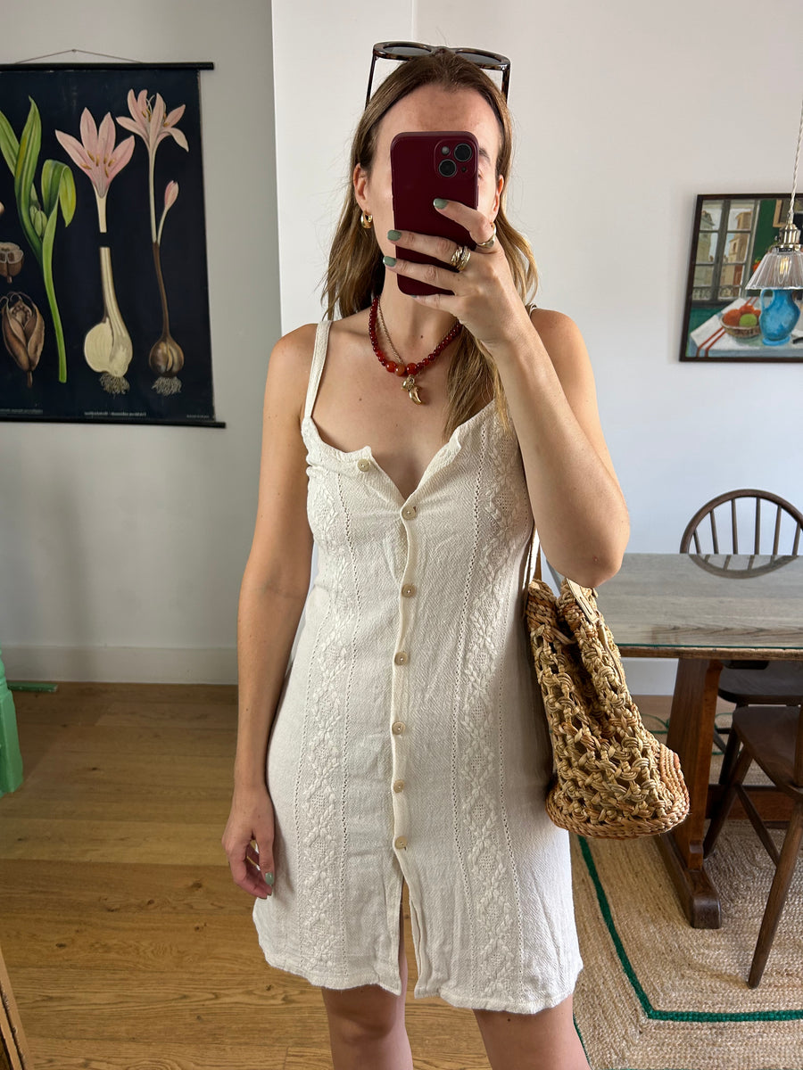 Cream Cotton Mini Dress - UK 8