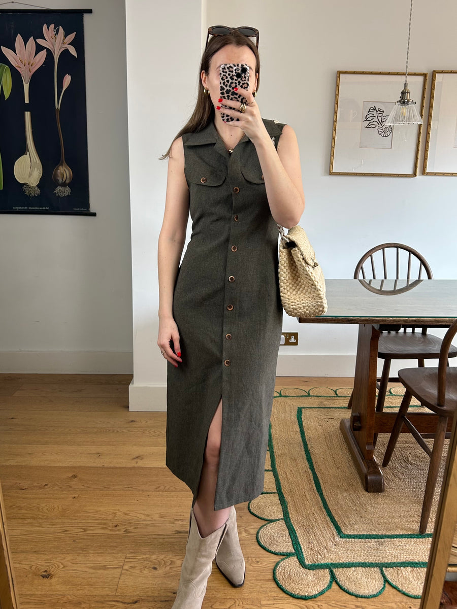 Brown Sleeveless Shirt Dress - UK 12