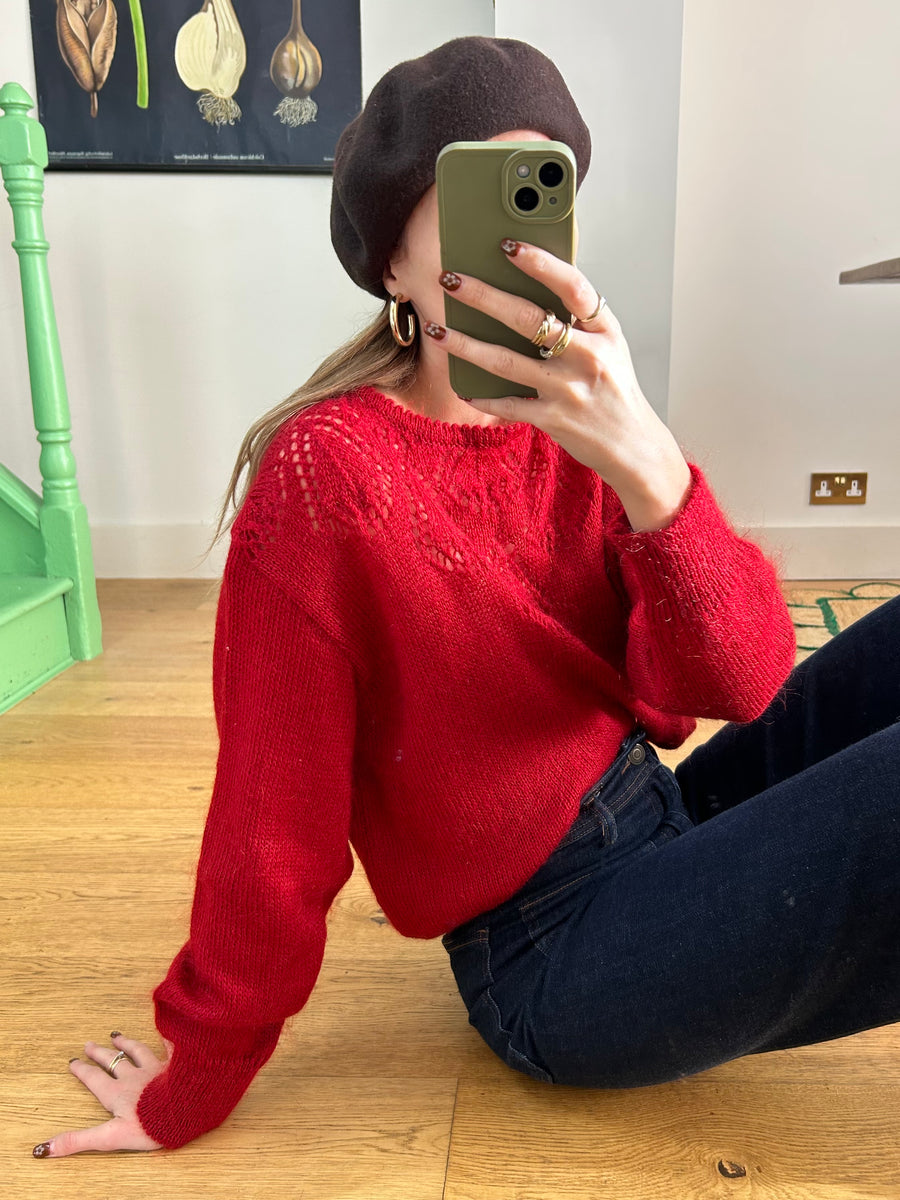 Red Mohair Jumper - M/L
