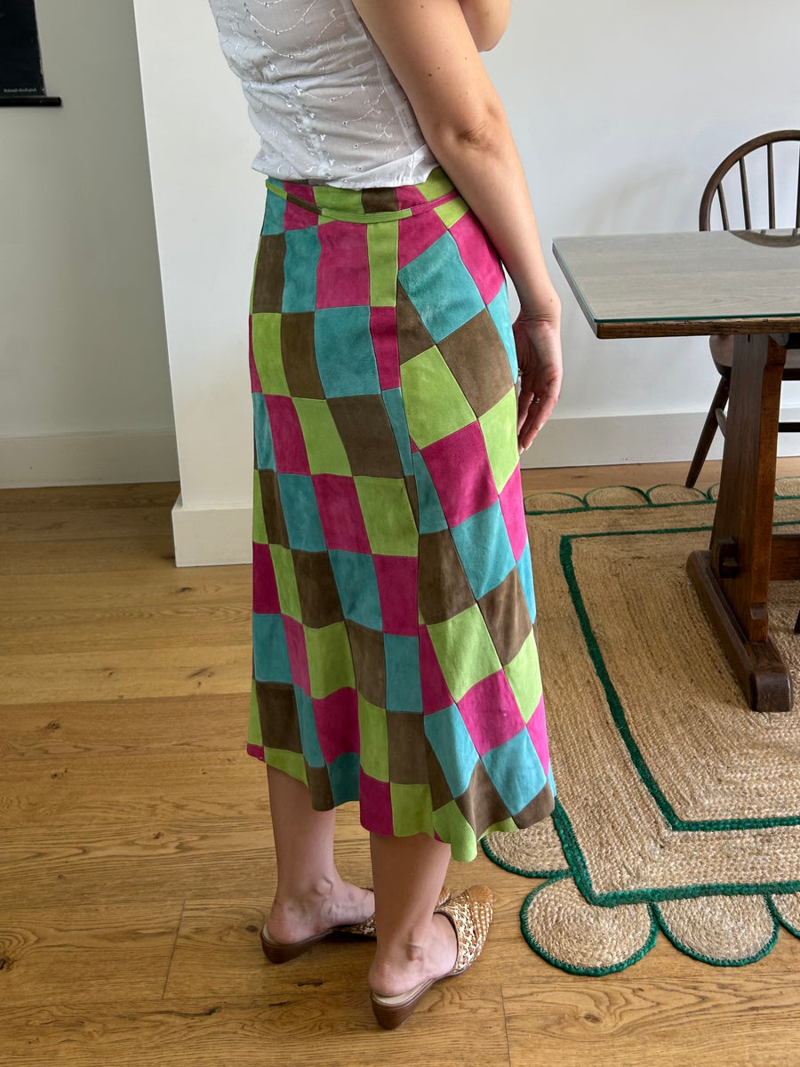 Suede Patchwork Skirt - UK 10