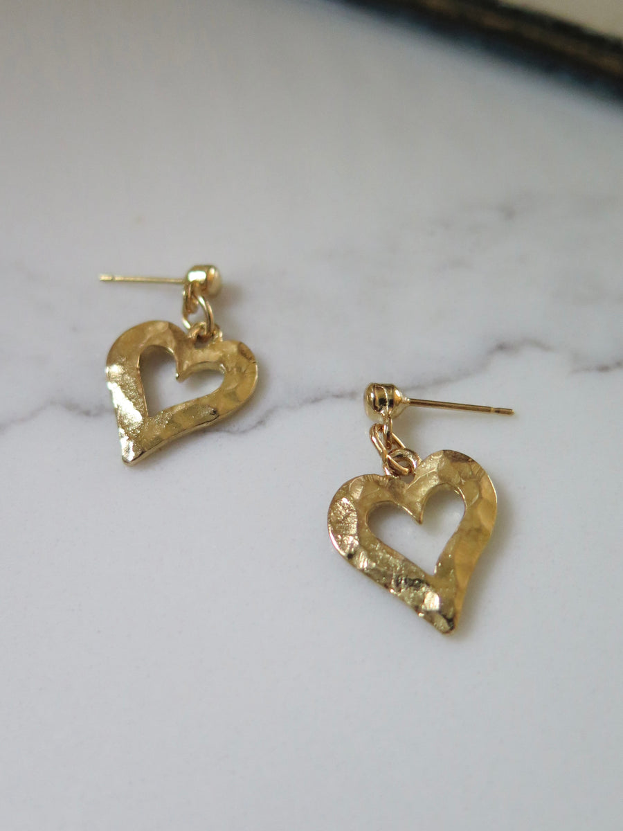 Gold Plated Hammered Heart Earrings