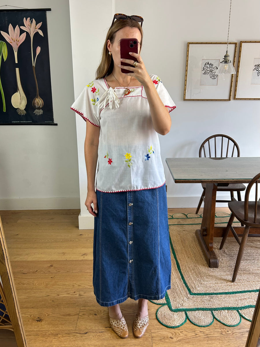 Embroidered Smock Top - S