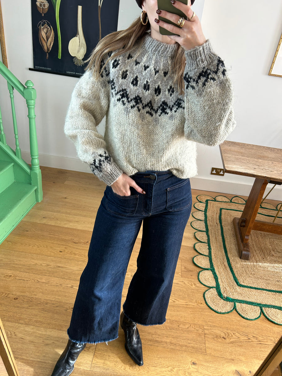 Grey Wool Fair Isle Jumper - M