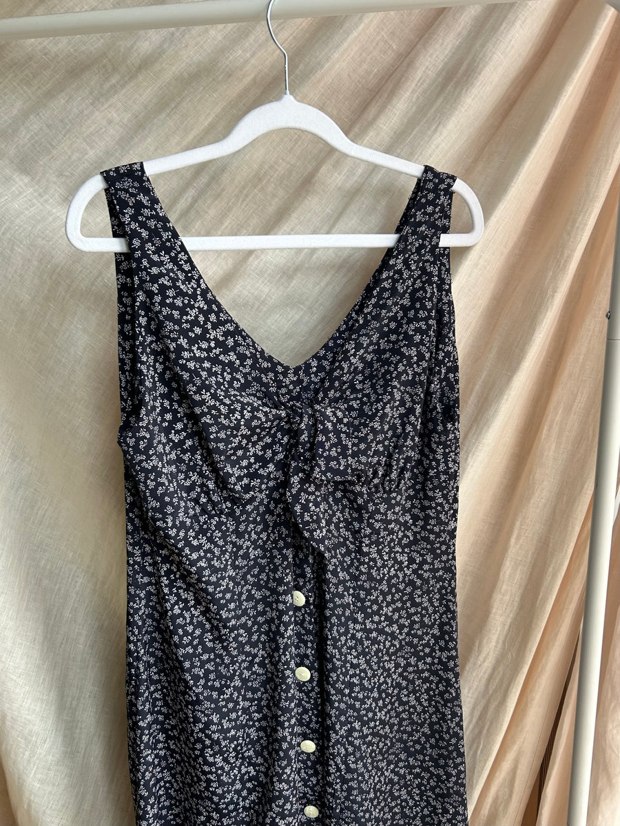 Navy Floral Knotted Dress - UK 12/14