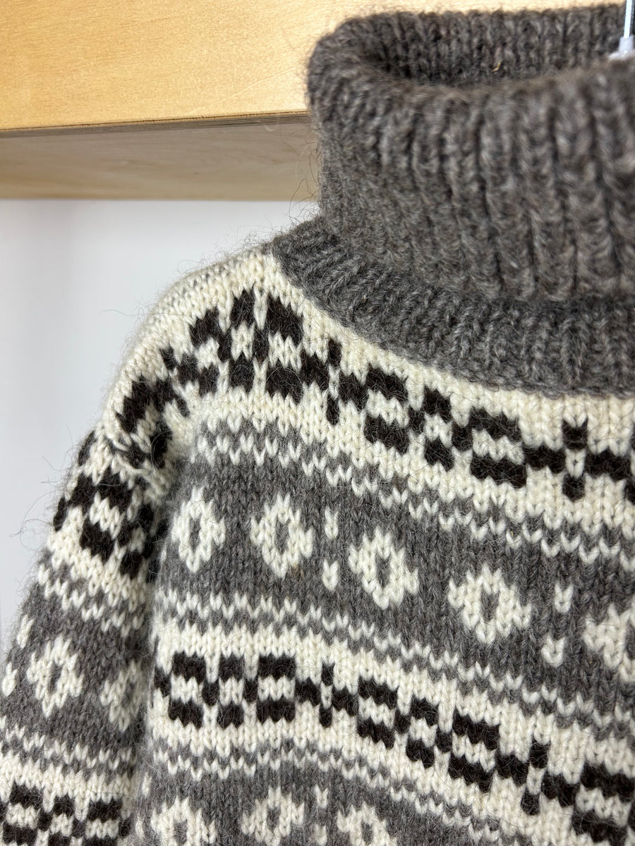 Wool Roll Neck Icelandic Jumper - M