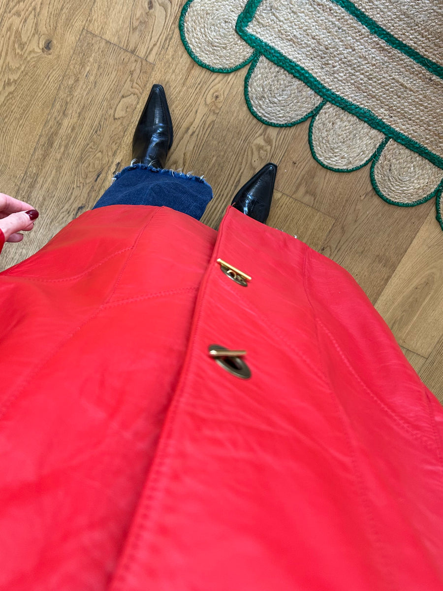Red Leather Swing Coat - M