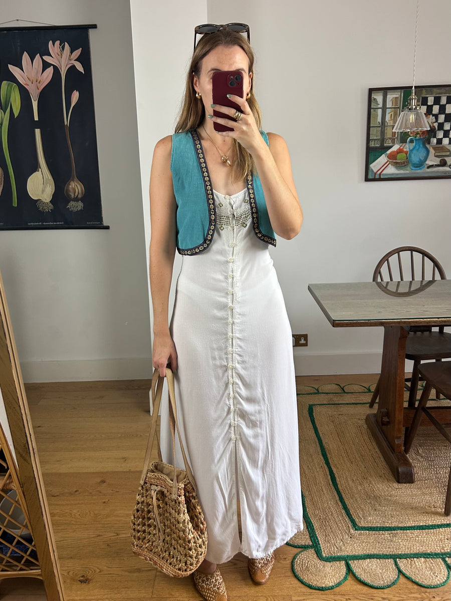 White Embroidered Maxi Dress - UK 12-14
