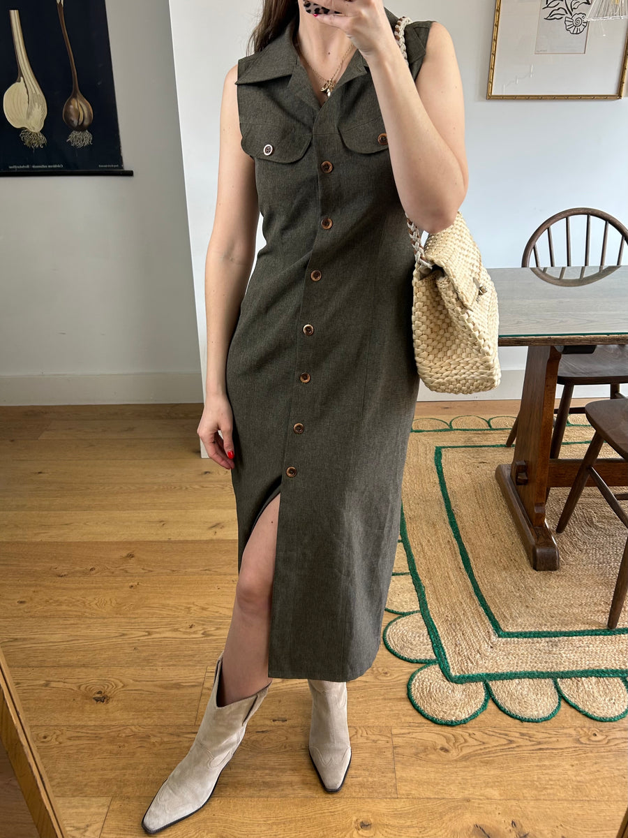 Brown Sleeveless Shirt Dress - UK 12