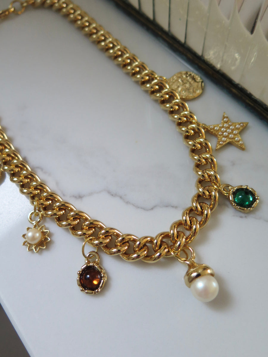 Gold Plated Chunky Charm Necklace - 16