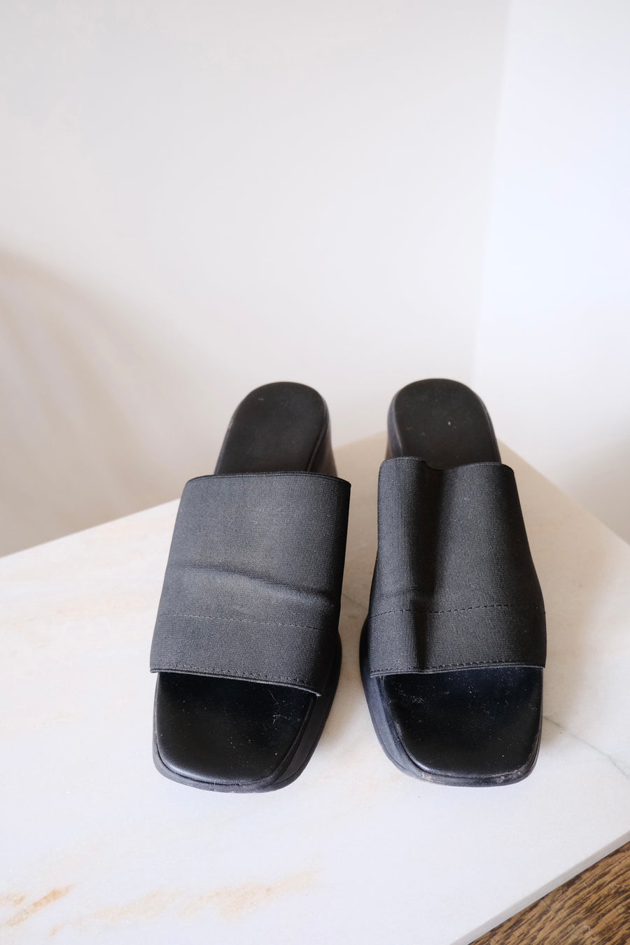 Black Wedge Mules - UK 6