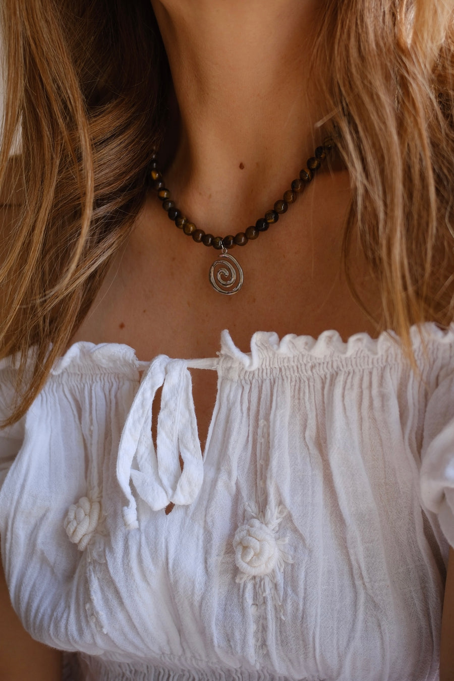 Tigers Eye Beaded Swirl Necklace