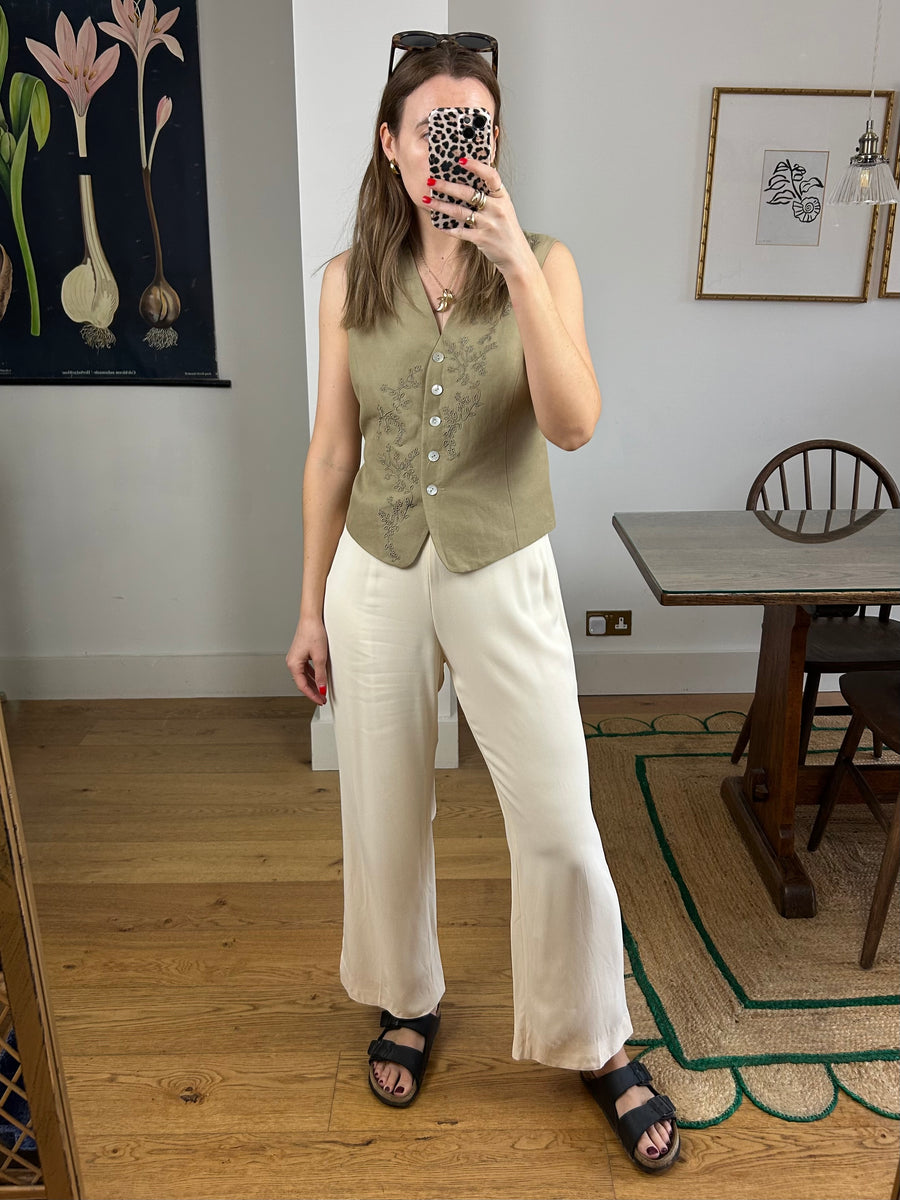 Wide Leg Cream Trousers - UK 12