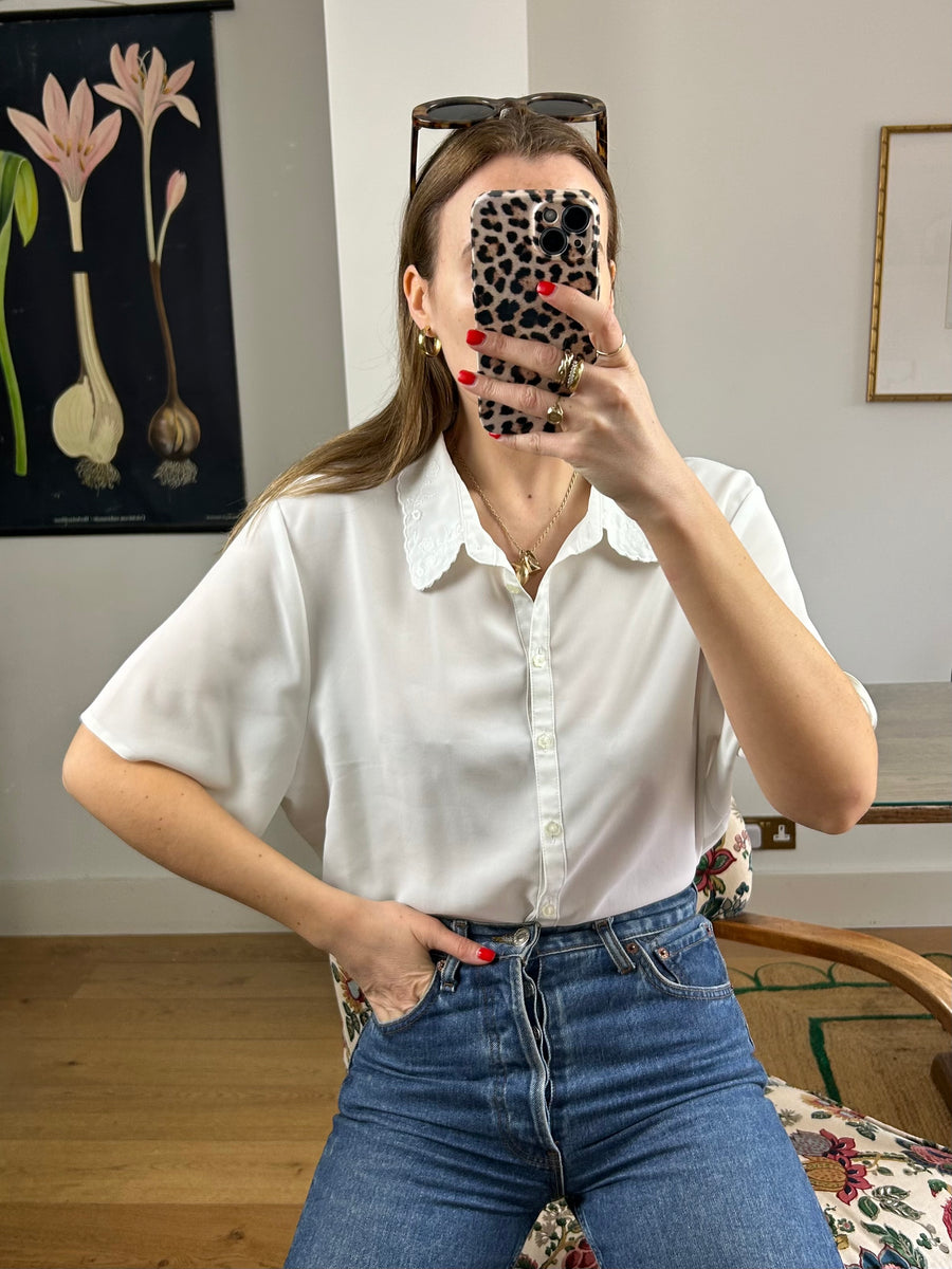 Embroidered Collar Blouse - L/XL