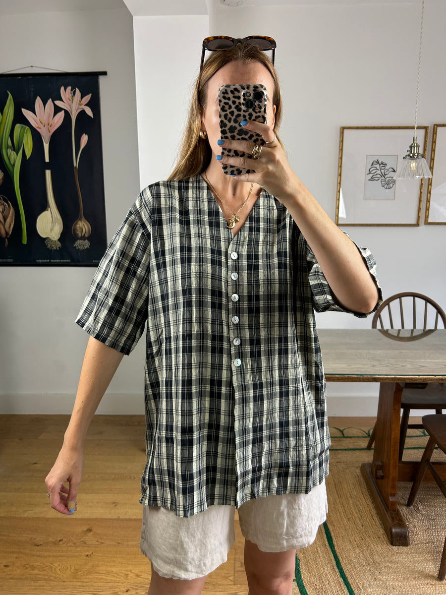 Black Check Blouse - L