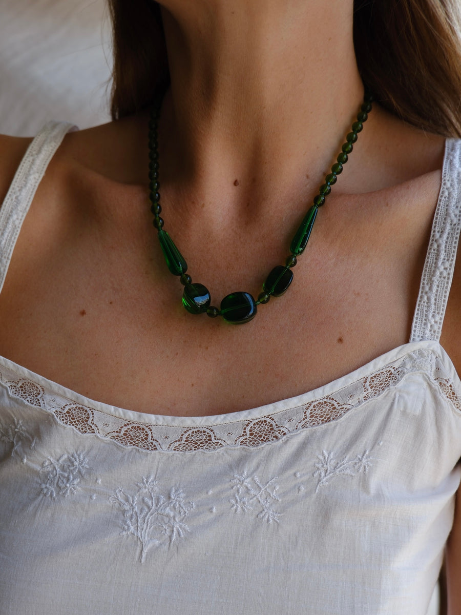 Green Glass Bead Necklace