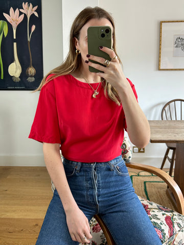 Red Silk T-Shirt - L