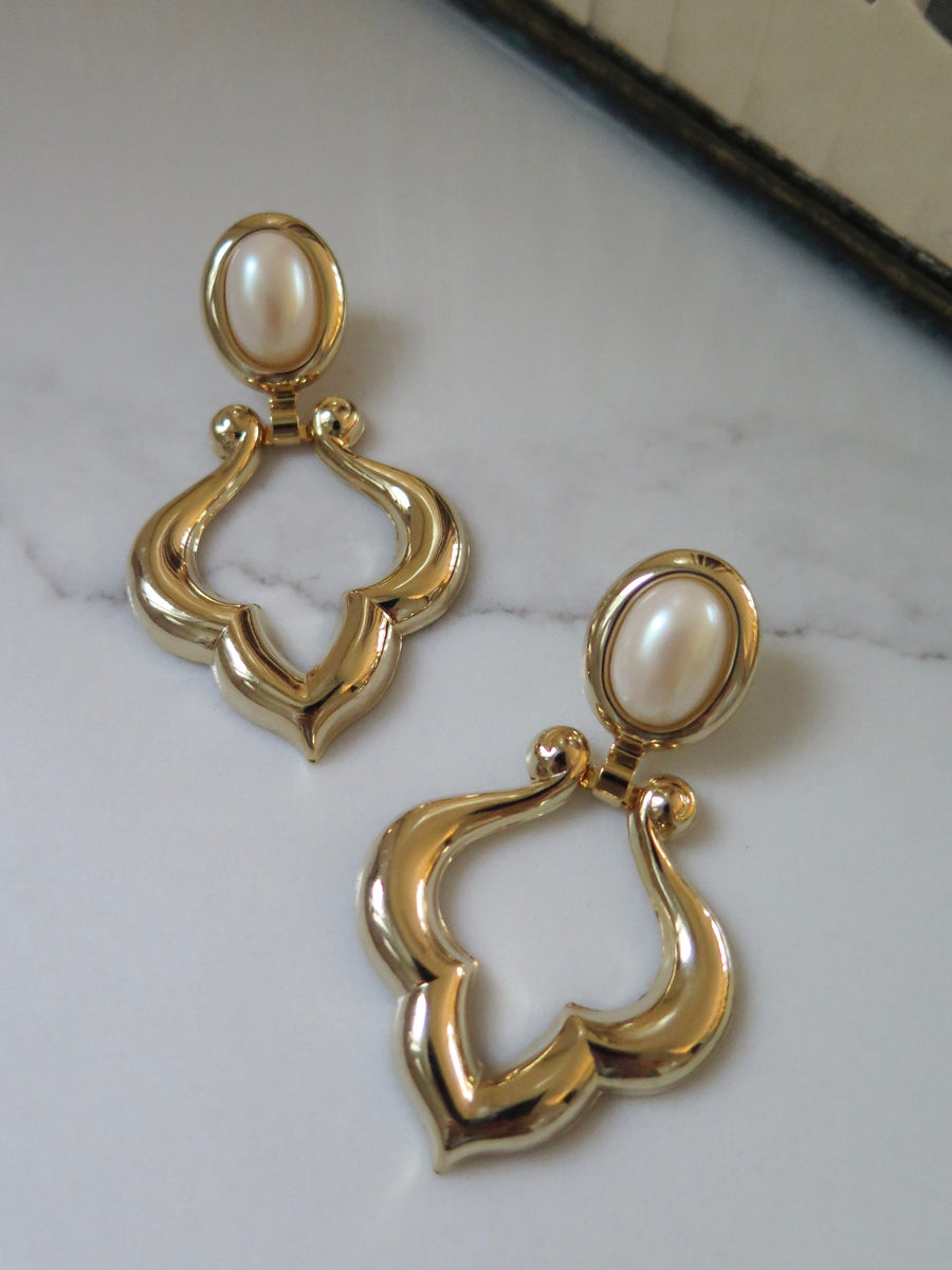Gold Plated Pearl Statement Earrings