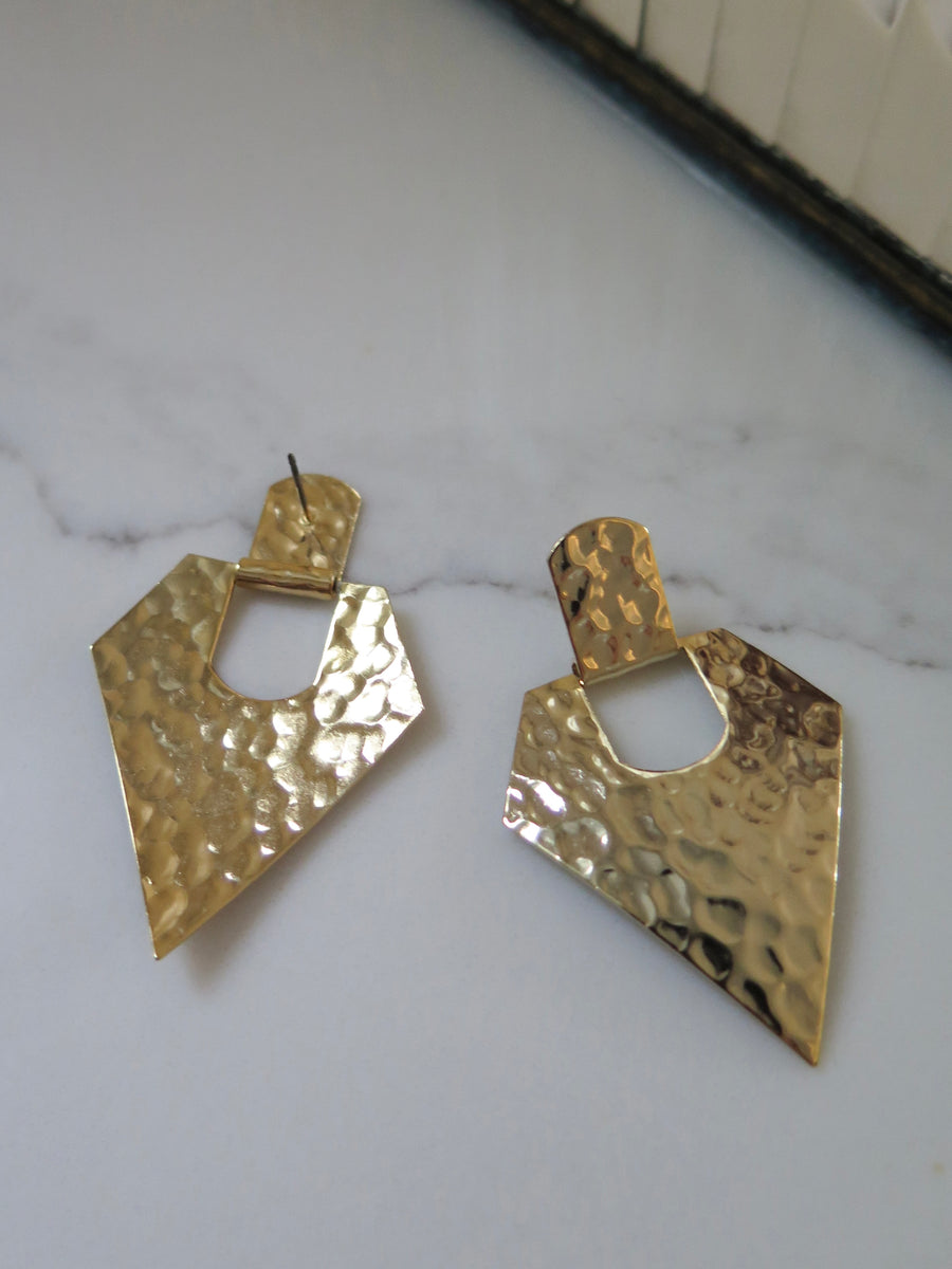 Gold Plated Hammered Statement Earrings