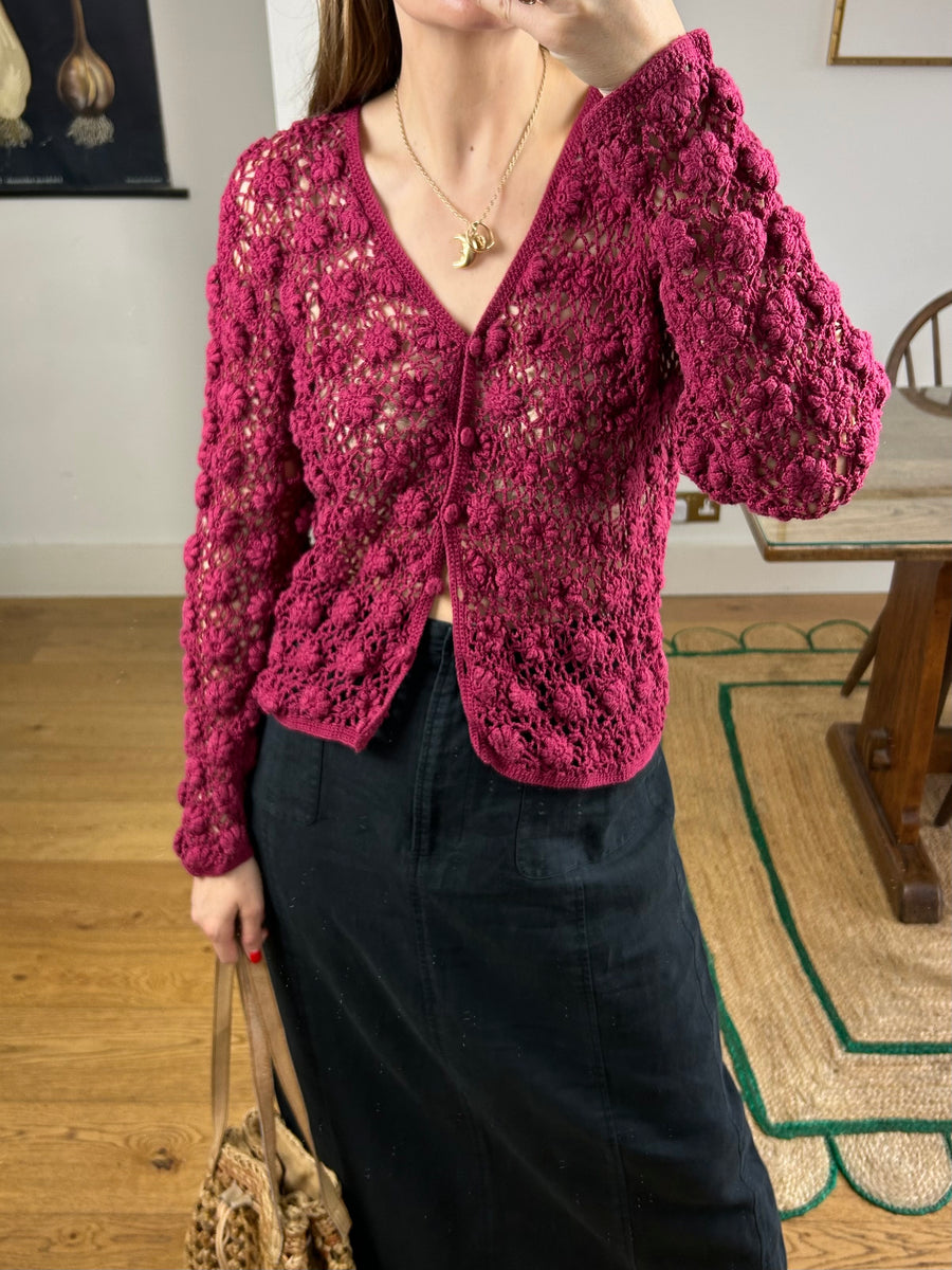 Floral Crochet Cardigan - S
