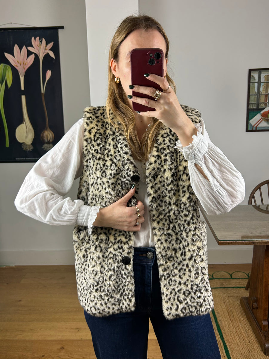 Leopard Faux Fur Gilet - M