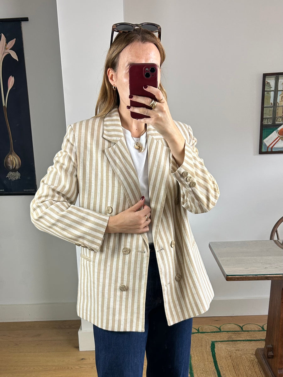Beige Striped Blazer - M