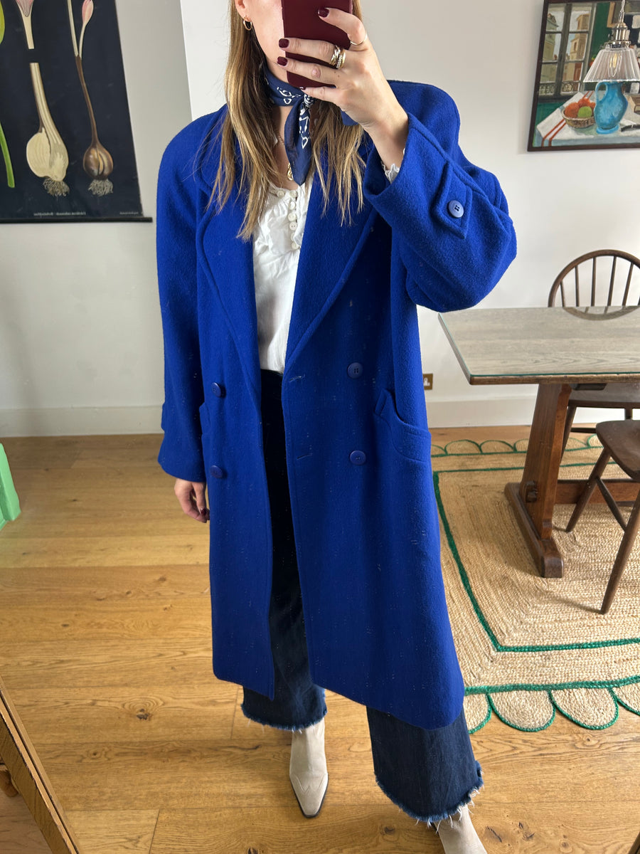 Blue Wool Overcoat - M