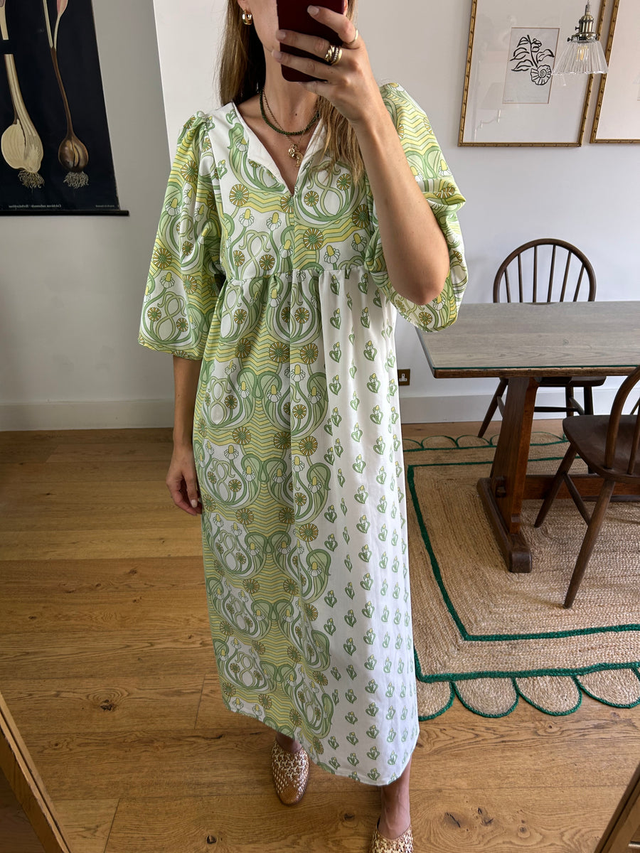 Green Pattern Kaftan Dress - UK 8/10