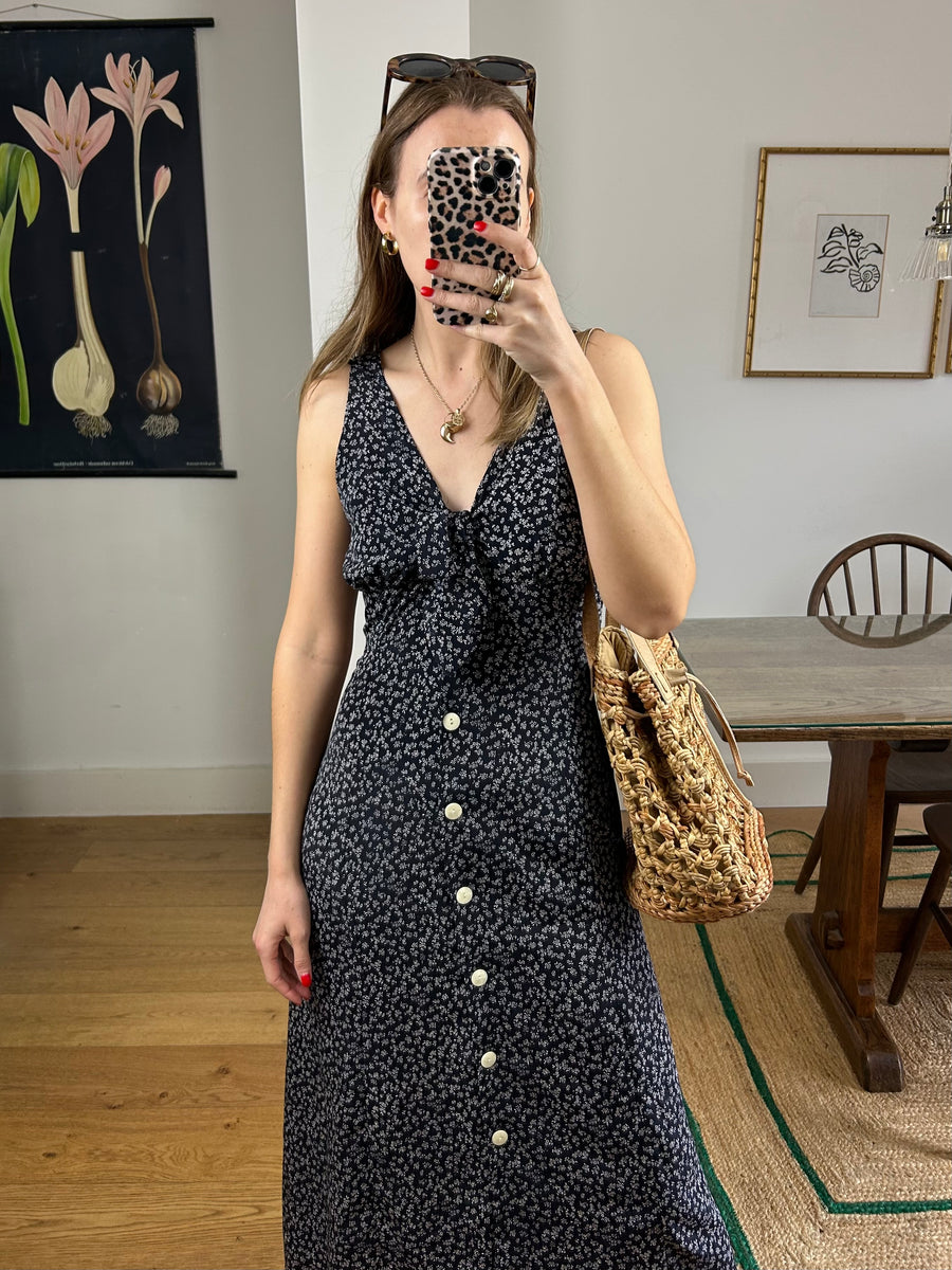 Navy Floral Knotted Dress - UK 12/14