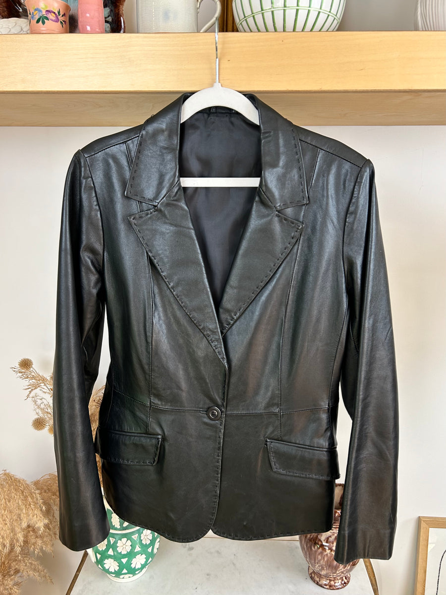 Black Leather Blazer - M