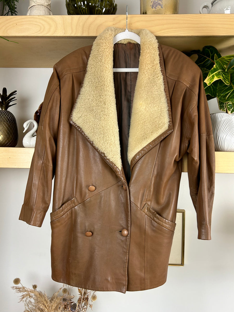 Leather & Sheepskin Coat - M