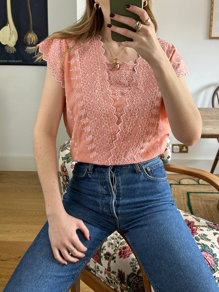 Peach Embroidered Top - L
