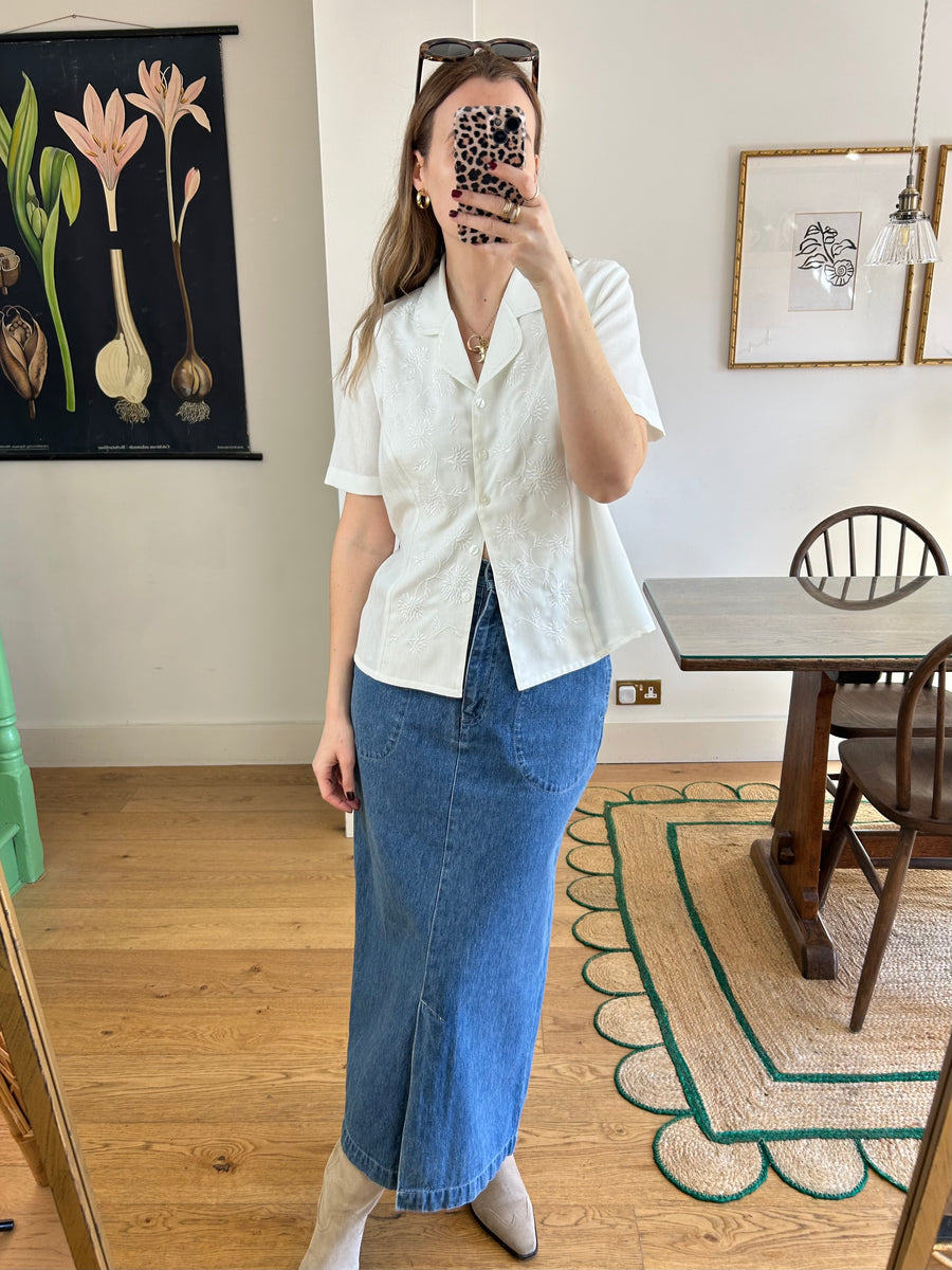 White Embroidered Blouse - M