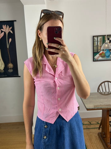 Pink Gingham Blouse - M