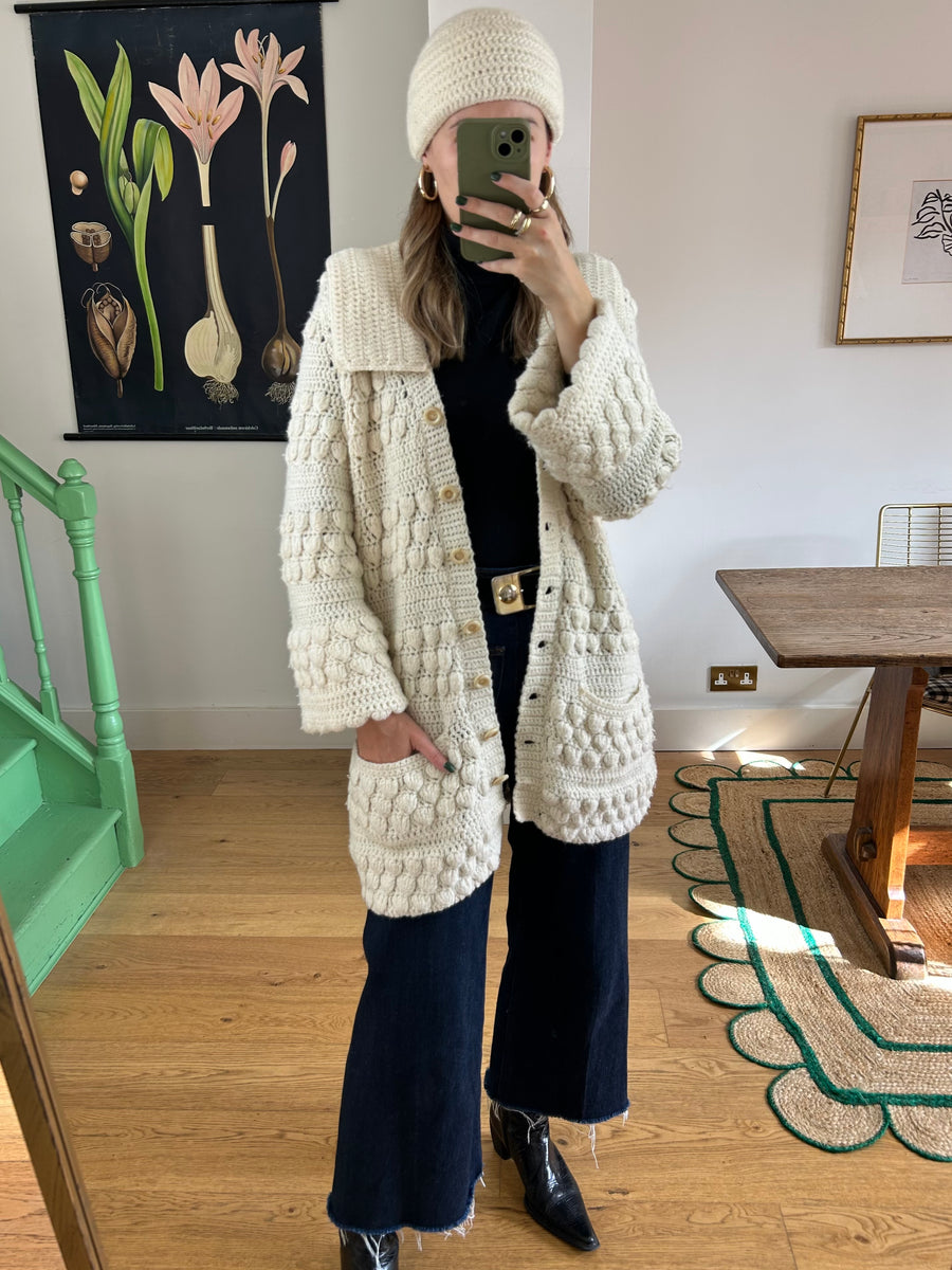 Crochet Cardigan & Matching Beanie - M
