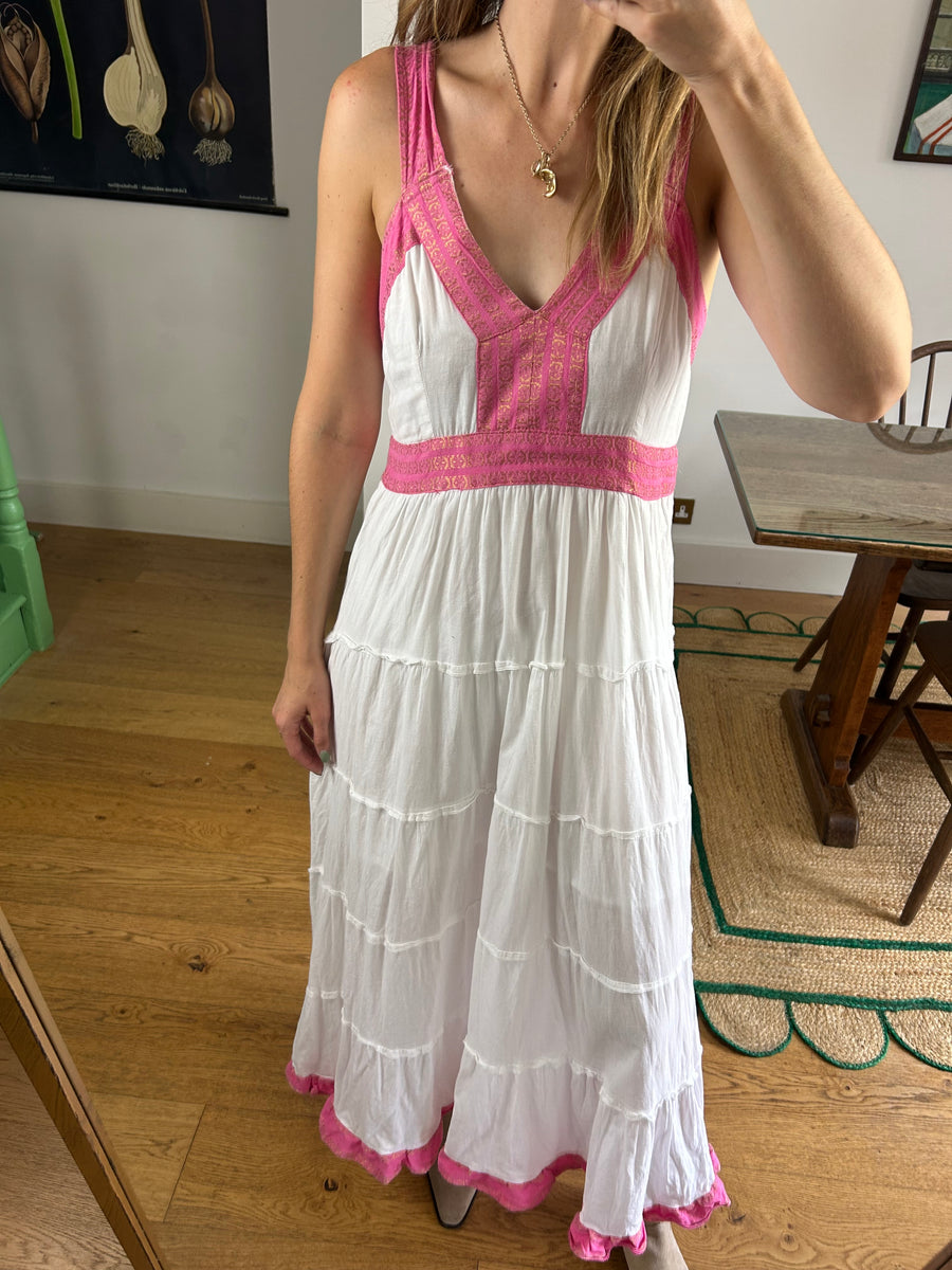 Whited & Pink Tiered Maxi Dress - UK 8-10