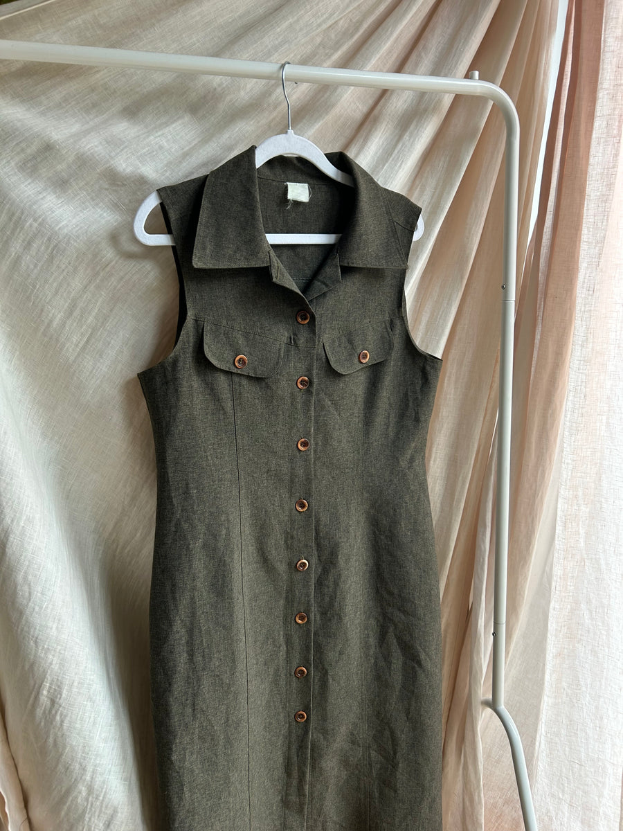 Brown Sleeveless Shirt Dress - UK 12